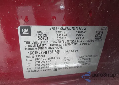 2015 Chevrolet Silverado 2500Hd Lt from USA, damaged, VIN 1GC1KVE84FF581695